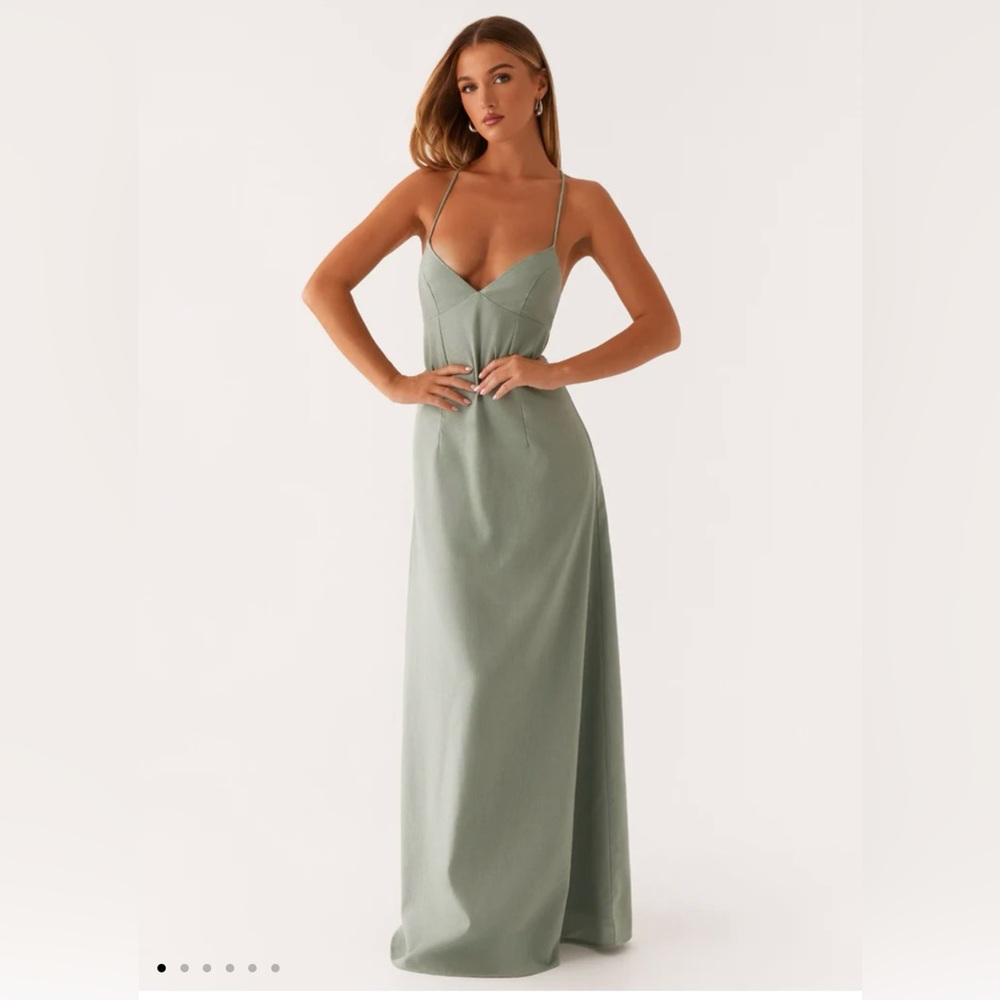 Peppermayo Middle Ground Linen Maxi Dress - Sage